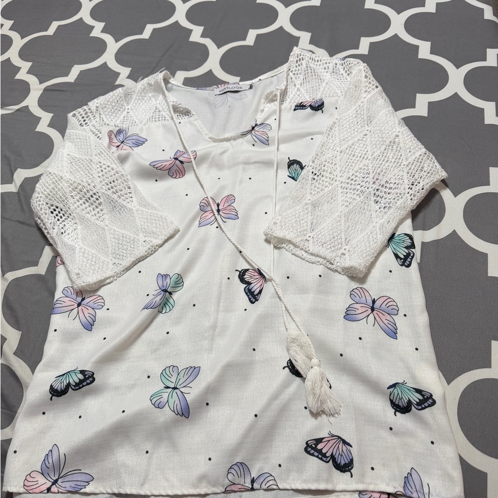 MISSLOOK White Butterfly Print Blouse